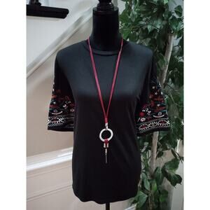 SHEIN Curve Womens Black Embroidered Round Neck Short Sleeve Top Blouse Size 1XL